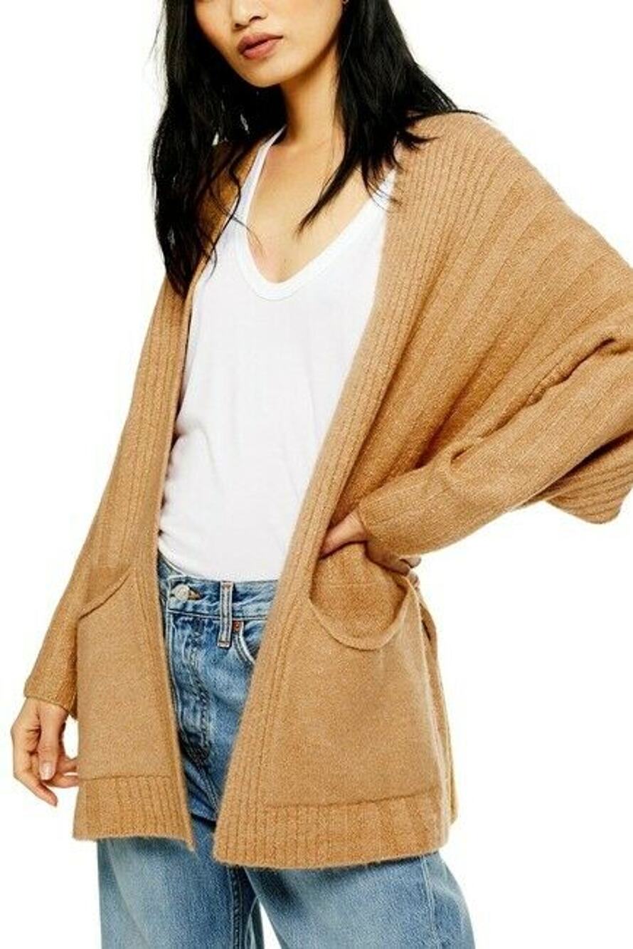 Topshop Open Front Long Cardigan Sweater Long Sleeve Scoop Pockets Size 8-10 NEW